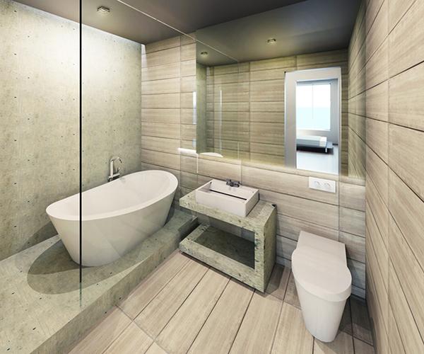 Bathroom design featuring raw urban appeal.